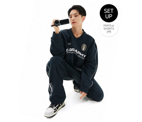 [Hoshi Wearing] [SET] (Choose long pants or shorts) 24H track V-neck sweatshirt set-up_navy